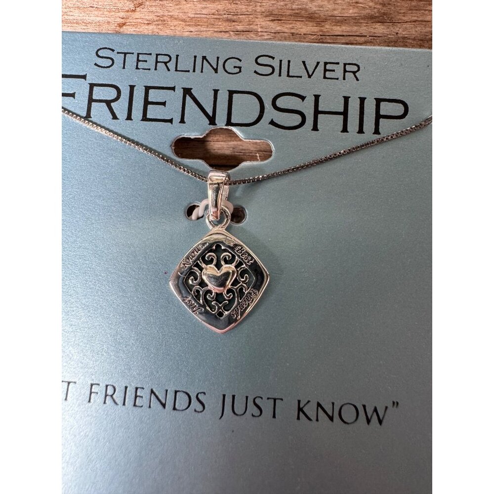 Sterling Silver Friendship Necklace With Square Pendant Engraved "Best Friends J